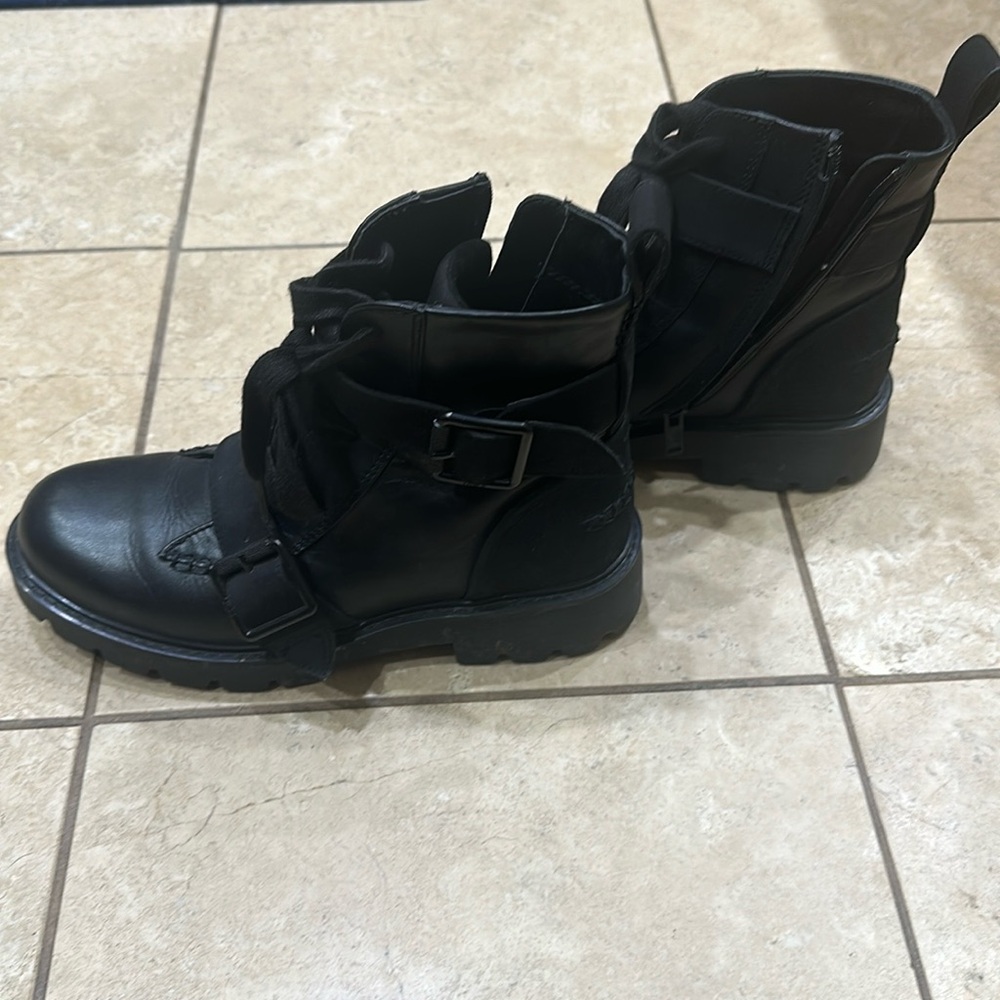 UGG Black Leather Combat Ankle Boots
